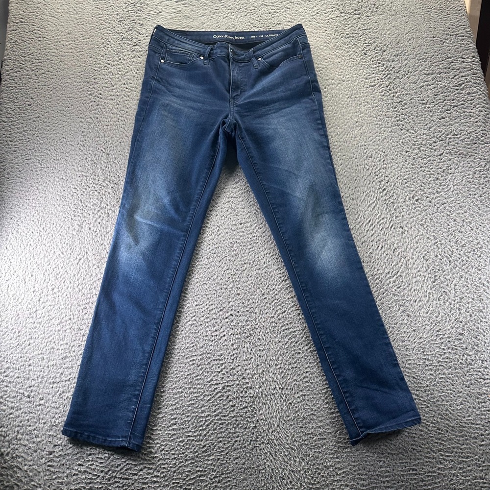 Calvin Klein Jeans Womens 31x32 Blue‎ Cotton Denim Skinny Faded Stretch Workwear